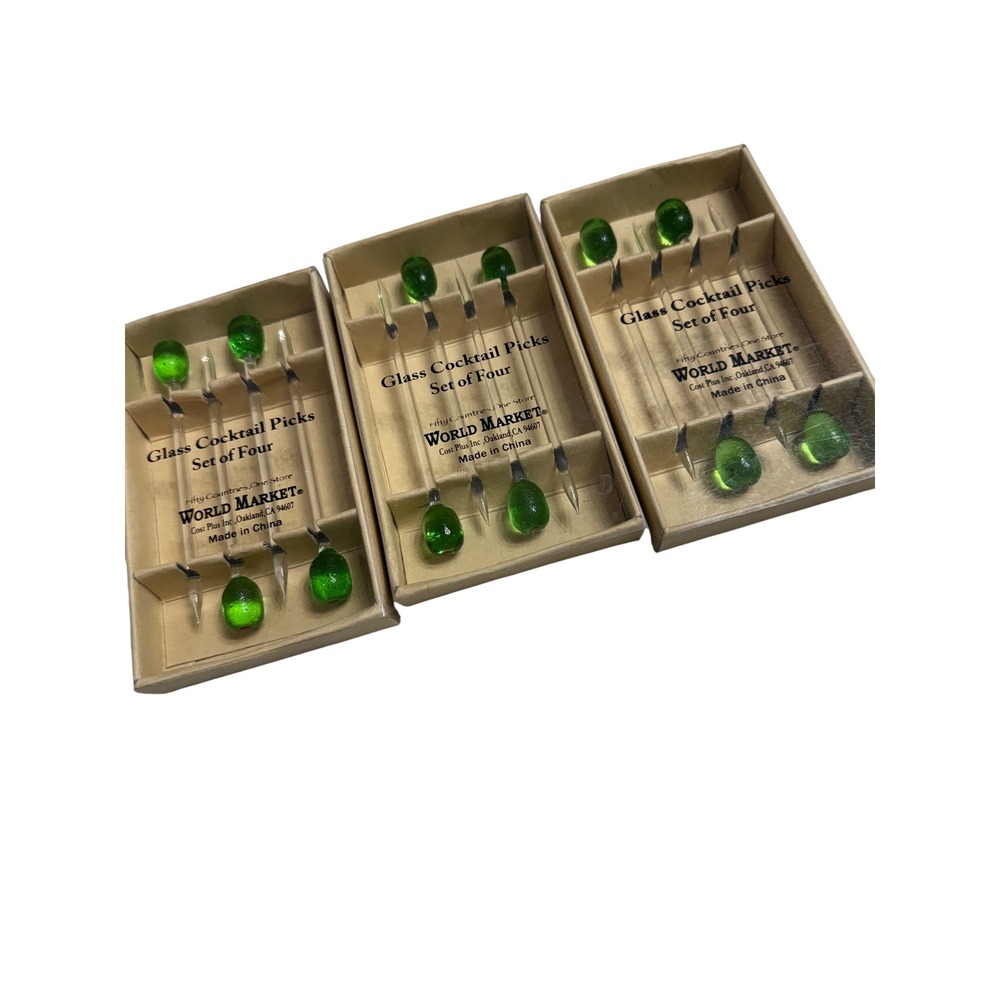 World Market Glass Cocktail Picks Green Excellent Set of 12 Barware OS